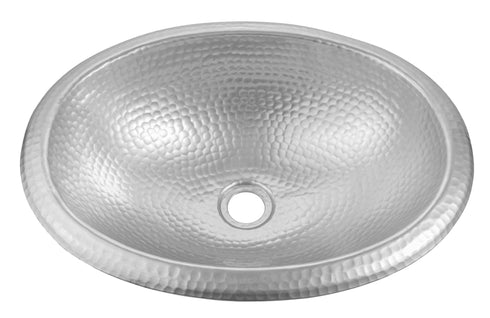 Hand Hammered Aluminum 17 inch Oval Drop In Bathroom Sink - Nickel